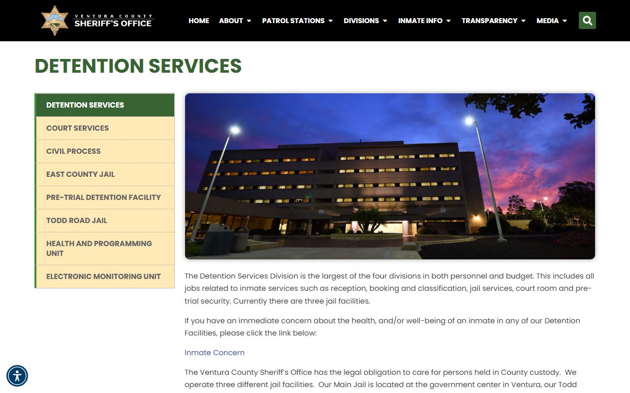 Ventura County inmate population detention services overview