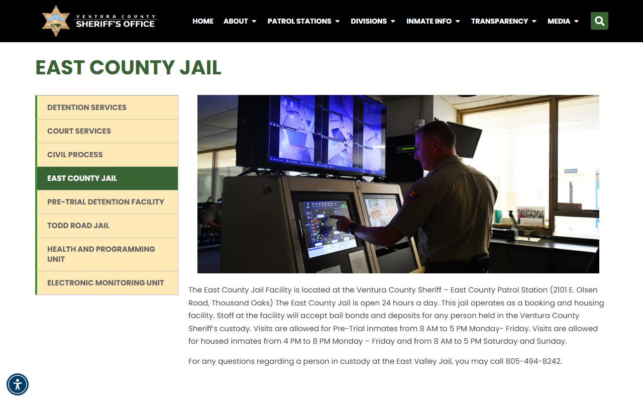 Ventura County East County Jail custody search and booking facility