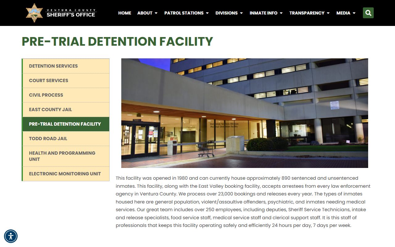Ventura County Pre-Trial Detention Facility inmate lookup overview