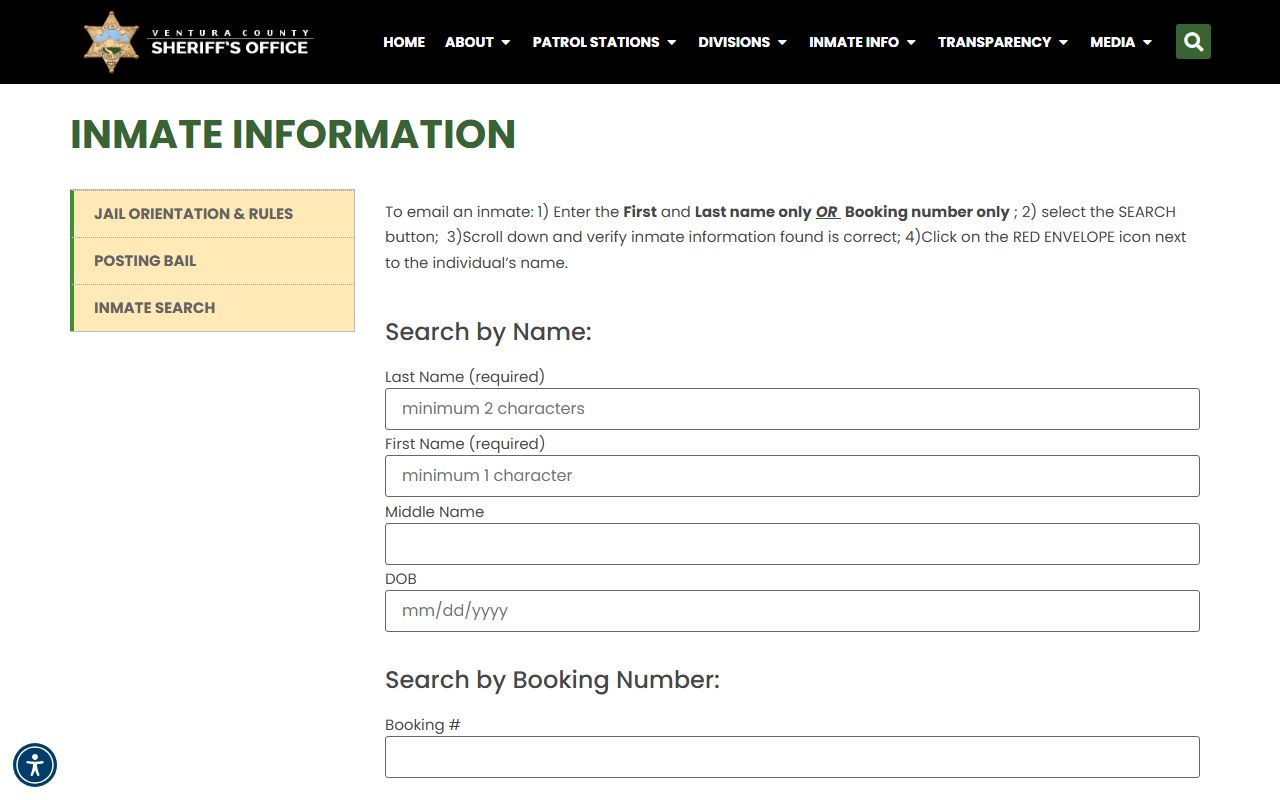 Ventura County inmate population sheriff roster search form